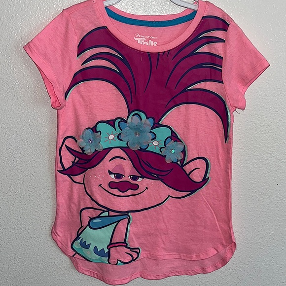 Trolls Poppy T-Shirt with 3D flowers size 7/8 - Picture 1 of 7